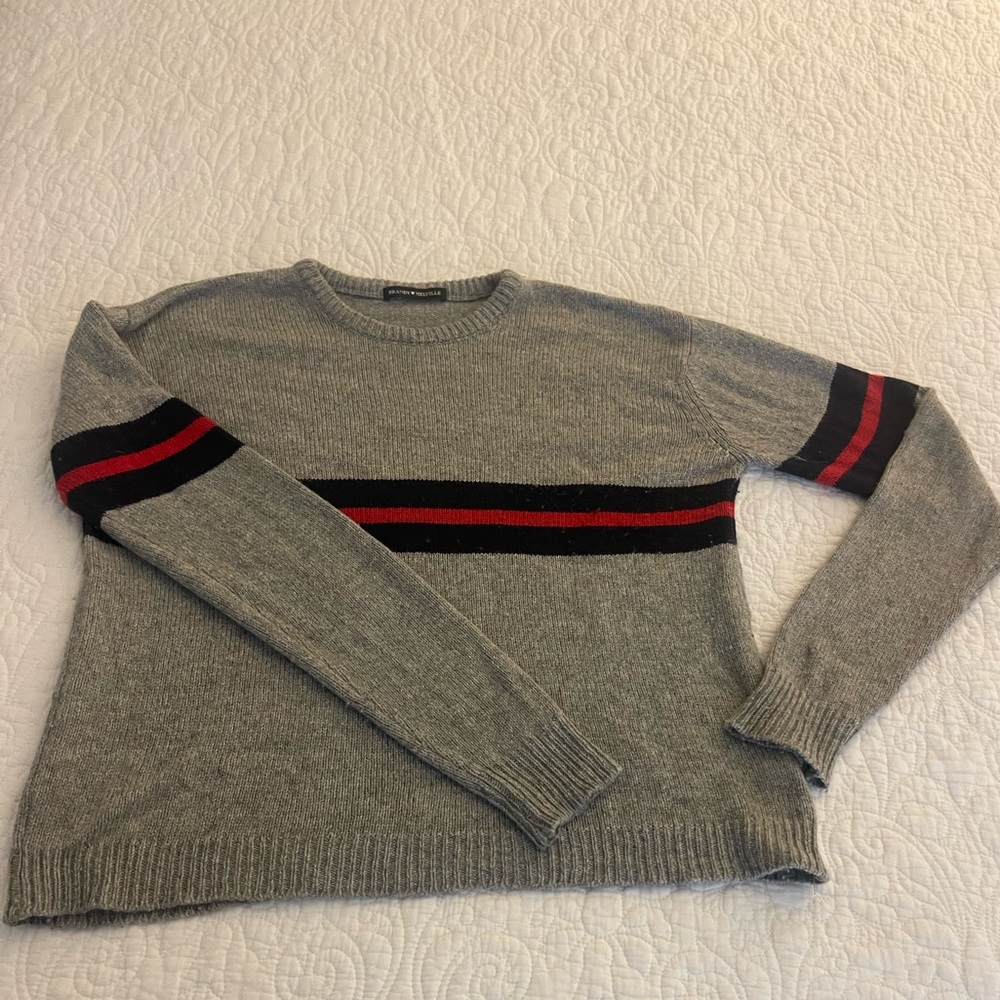 Brandy Melville Comfy Collegiate Stripe Sweater. Grey with Navy & Red Stripe.